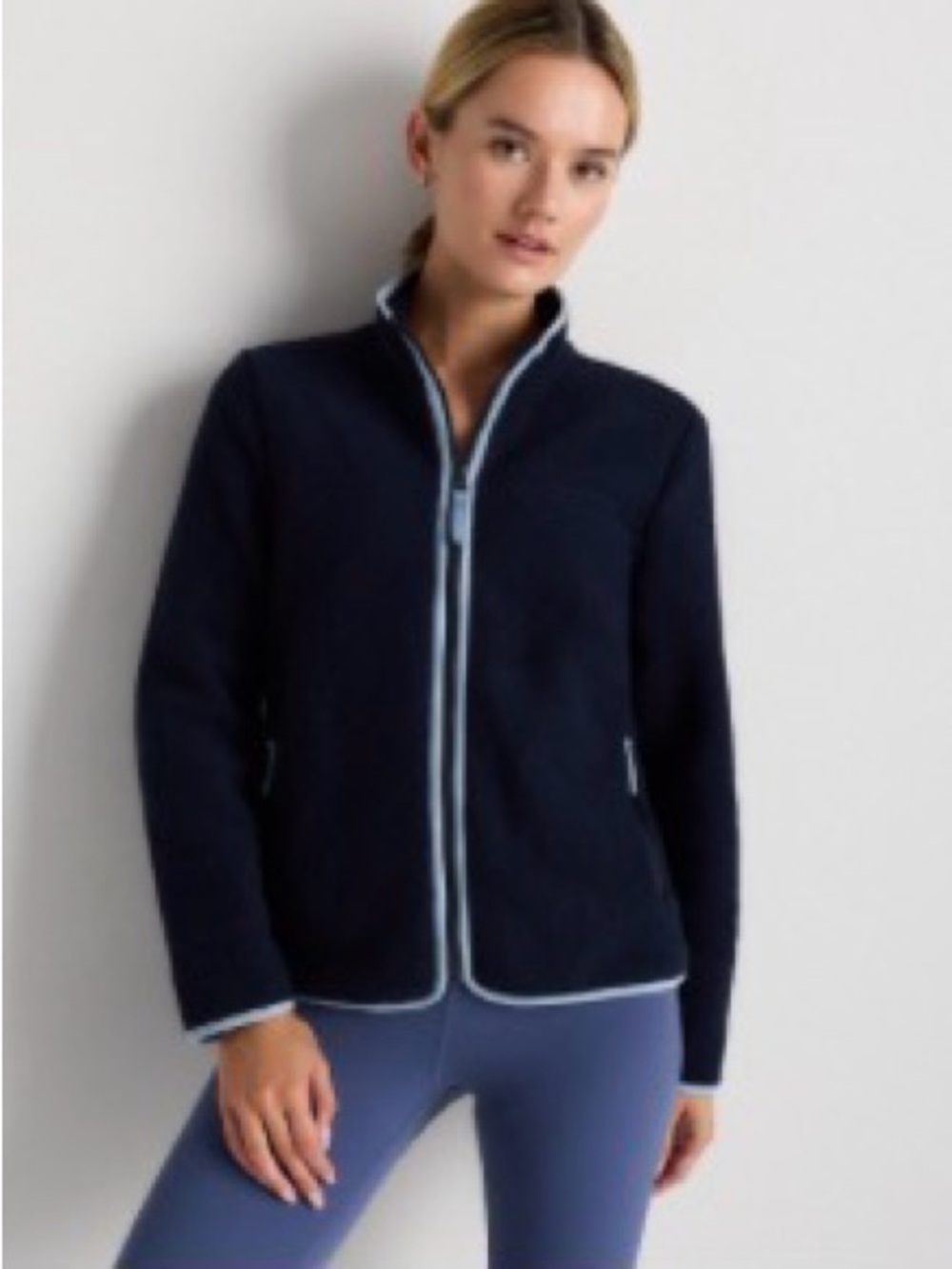 Quince Navy Zip-Up Jacket with Light Trim